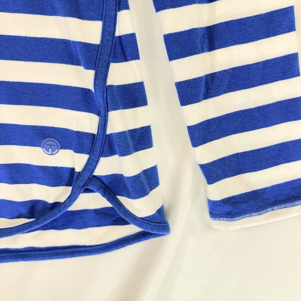 Talbots FRESH JERSEY TEE Women's Blue White Striped stretch Top Shirt Size M - Picture 7 of 12